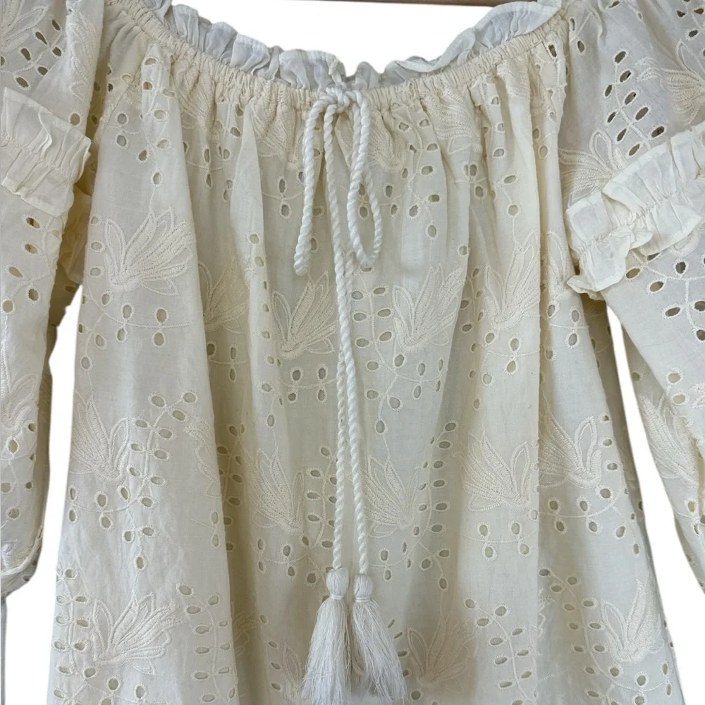 Anthropologie Seen Worn Kept Flora Eyelet Lace Off Shoulder Cream Blouse